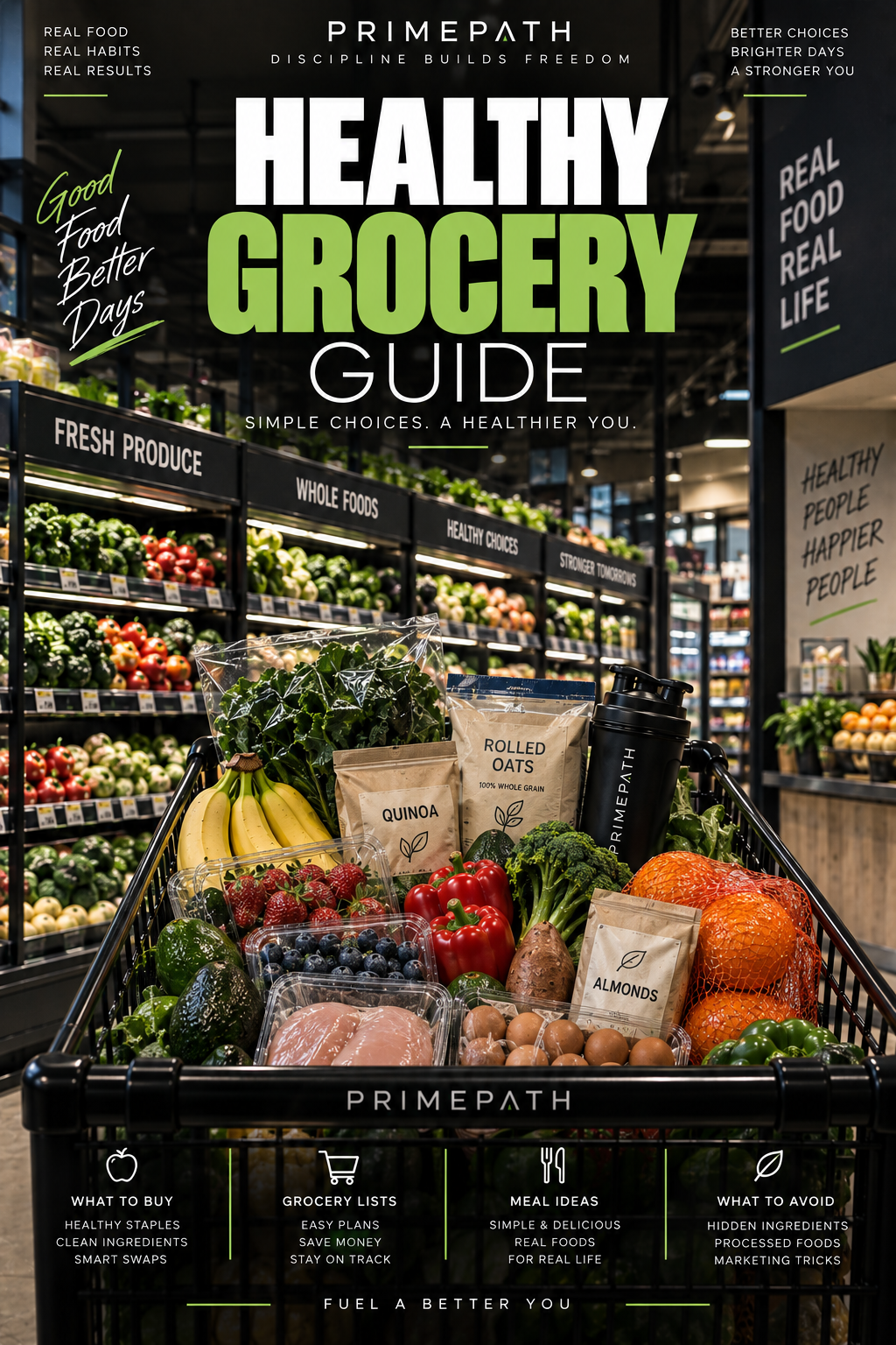 PrimePath Healthy Grocery Guide | Smart Shopping & Meal-Building System Walk into the grocery store with a plan. Walk out with better choices. 🛒🥑